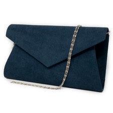 Pochette scamosciata blu elegante da donna borsetta cerimonia sera borsa clutch
