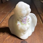 Vtg. Fenton Pink Satin Glass Angel Figurine 3" Hand Painted & Signed.