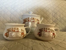 VINTAGE 1970’s Cream Of Mushroom Soup Tureen W/ A Pair Of Vtg Mushroom Soup Mugs