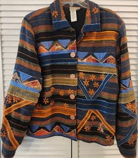 Vintage 90s Coldwater Creek Embroidered Jacket Women s L Artsy Western Boho