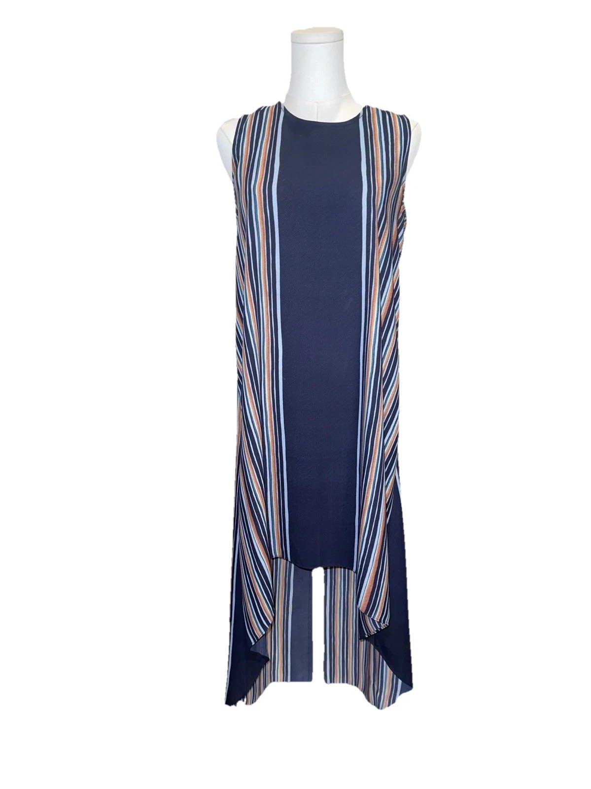 VETEMENTS Maxi abito BCBG Max Azria blu navy jacquard righe CHARLA S = 4 6