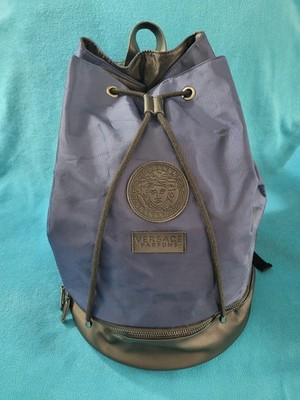 NEW Versace Parfums Blue Black Nylon Medusa Logo Backpack  Authentic Versace Bag