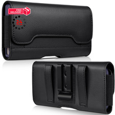ACCKUO Leather Phone Holster with Strong Metal Belt Clip and Medium, Black
