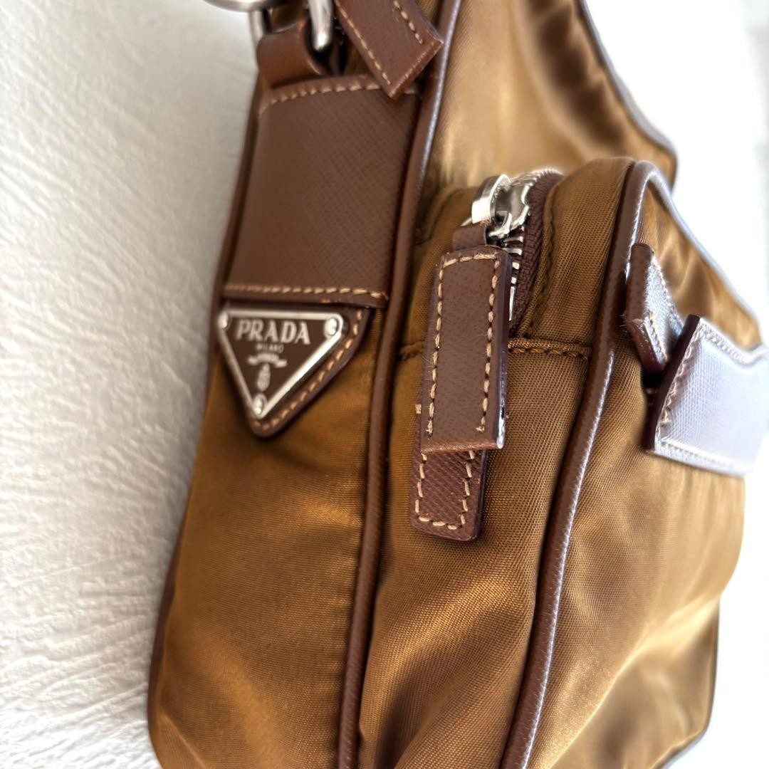 PRADA nylon triangular logo one shoulder bag brow… - image 3