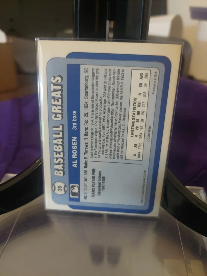 1990 Swell Baseball Greats - Al Rosen #39 - Image 2 of 4