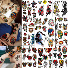 American Traditional Temporary Tattoos Adults  9 Large Sheets Retro