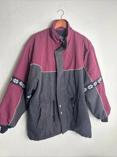 Vintage Canyon Guide Mens XL Full Zip Southwest Jacket Snap Black Maroon - product listing photo