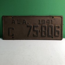 1941 Alabama License Plate Original C 75-806 ALA