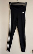 Adidas Womens 3-Stripes Black Leggings XS Tight Fit High Waist Activewear Made I