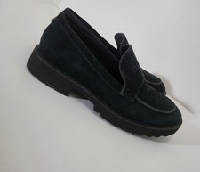 Cole Haan Size 7B Black Suede Penny Loafers Chunky Block Style Heel Preppy
