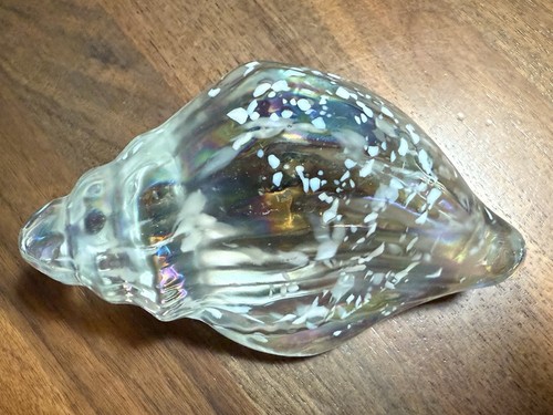 Art Glass Conch Shell Clear Iridescent by George Good Seashell Paperweight - Picture 1 of 10