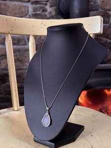 Sterling silver snake 18 chain with teardrop druzy pendant, sparkly, stamped 925