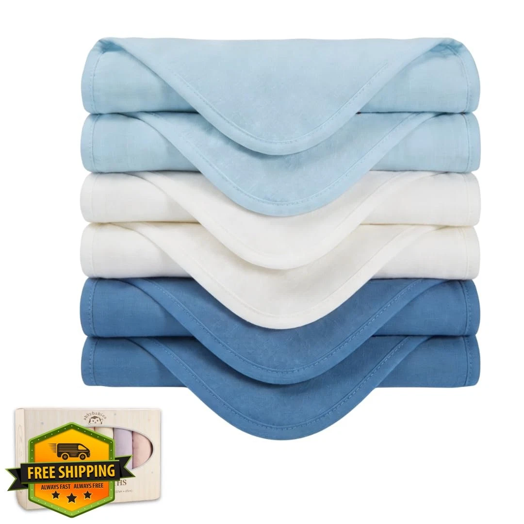 abbybabies Burp Cloths 6-Pack White Blue Boy Cotton