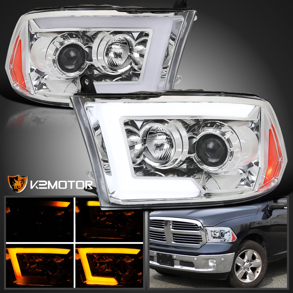 Fits 2009-2024 Dodge Ram 1500 2500 Switchback LED Signal Projector Headlights