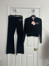 Juicy Couture Black Knit Bling Rhinestone Tracksuit Set Medium