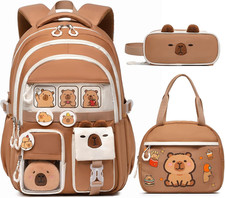 3PCS Capybara Backpack Set for Girls, Kapybara Bookbag with Lunch Box Pencil P