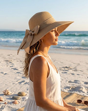 Damen Stroh Sonnenhut, Sommer Hut mit breiter...