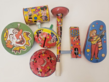 Lot Of 7 Vintage Kirchhof Tin Noisemakers Clackers Toys Lot B