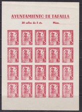 España - 1936 - Tafalla - Edifil 1s - Beneficiencia- Pliego 20 Sellos sin Dentar