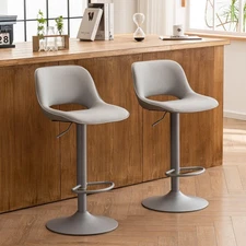 Bar Stools Set of 2 All Grey Swivel Barstools, Compact Adjustable Counter Hei...
