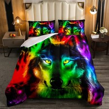 Wolf Comforter Set Safari Animal Bedding Set Watercolor Printing Comforter fo...