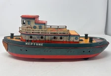 Vintage 1950s Japan Tug Boat Modern Toys NEPTUNE Tin Litho Toy - READ