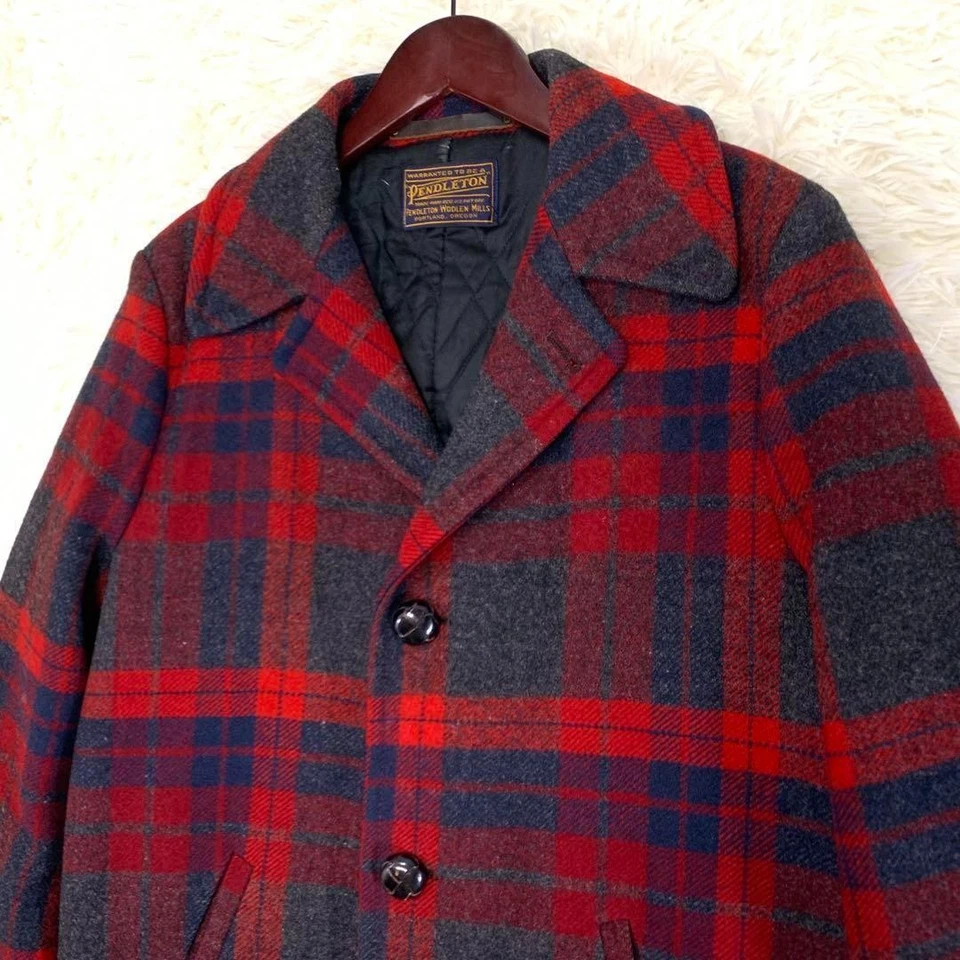 Veste Sur Mesure PENDLETON À Carreaux Taille L Rouge Et Noir Longueur 85cm - Photo 2/4