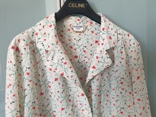 Céline Paris Damen Kurzjacke Hemd Seide Rever Kragen Knöpfe Weiß mit St