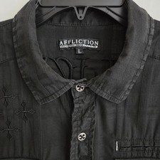 Affliction exclusive for Buckle Button Down Shirt Men L Black Metal Buttons