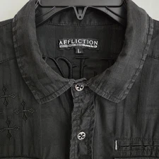 Affliction exclusive for Buckle Button Down Shirt Men L Black Metal Buttons