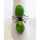 VTG Running Bear RB Sterling Silver Green Double Turquoise Sz 8.5 Statement Ring