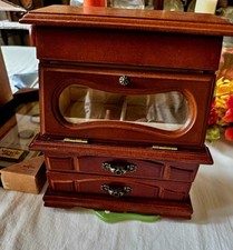 Vintage Wood Jewelry Box With Drawers
