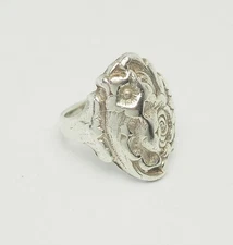 Antique ornate Art Nouveau repousse rose flowers ring sz 7.5 by S. Kirk and Son