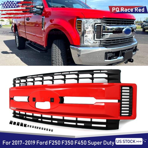 Race Red Front Bumper Grill Upper Grille For 2017-2019 Ford F250 F350 Super Duty