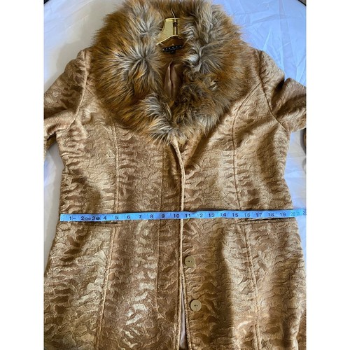 vintage fur trim 90s giacca penny lane car coat / peacoat size large gold - Picture 9 of 13