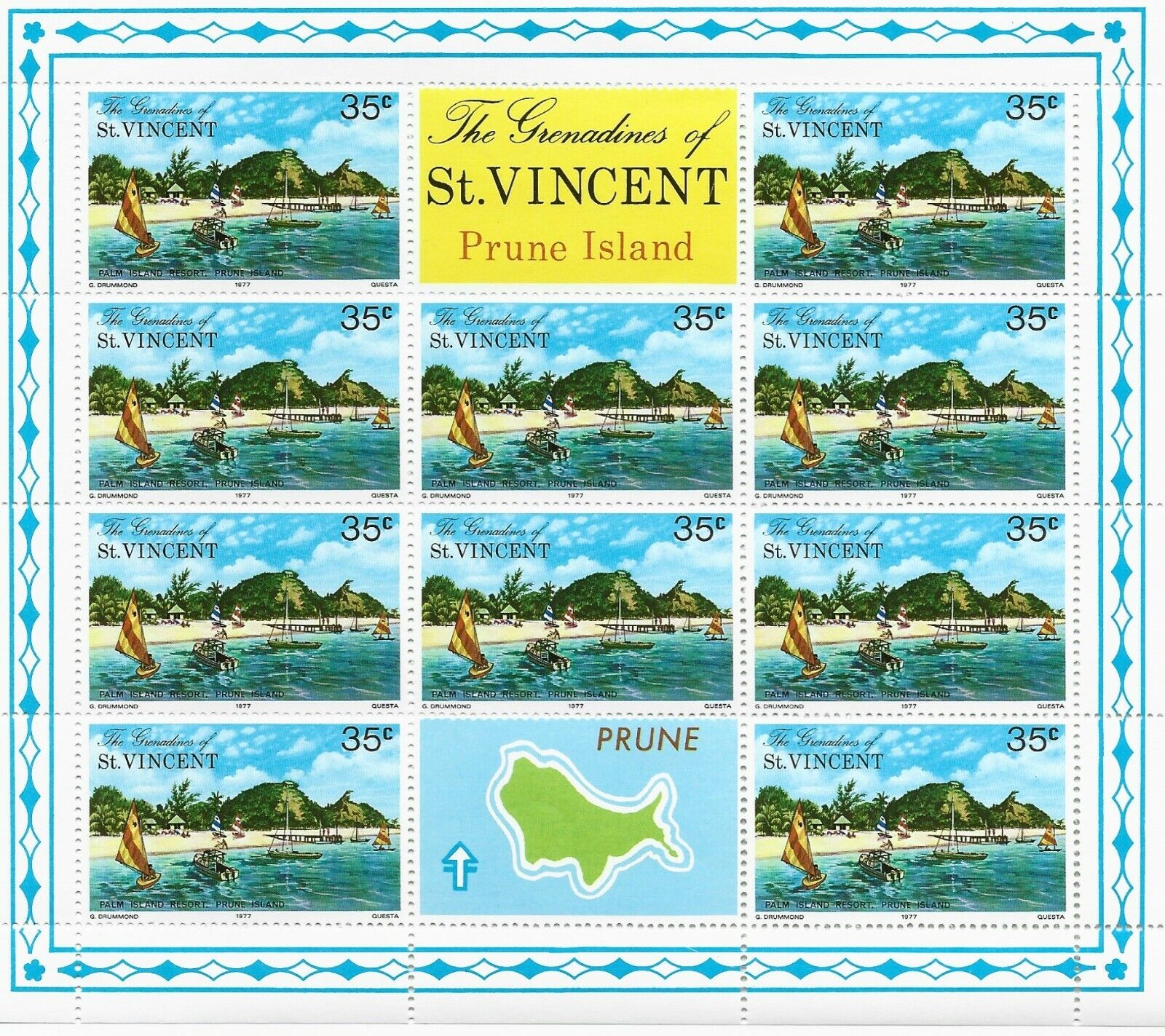 Mint Condition - St Vincent Animer and price revision 1977 Island Mini Sheet Prune Max 75% OFF