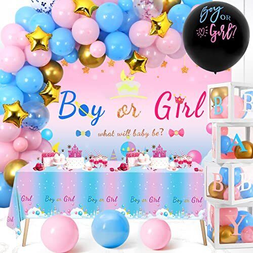 Baby Boxes Gender Reveal Balloon Decorations Kit With Backdrop TableclothPink...