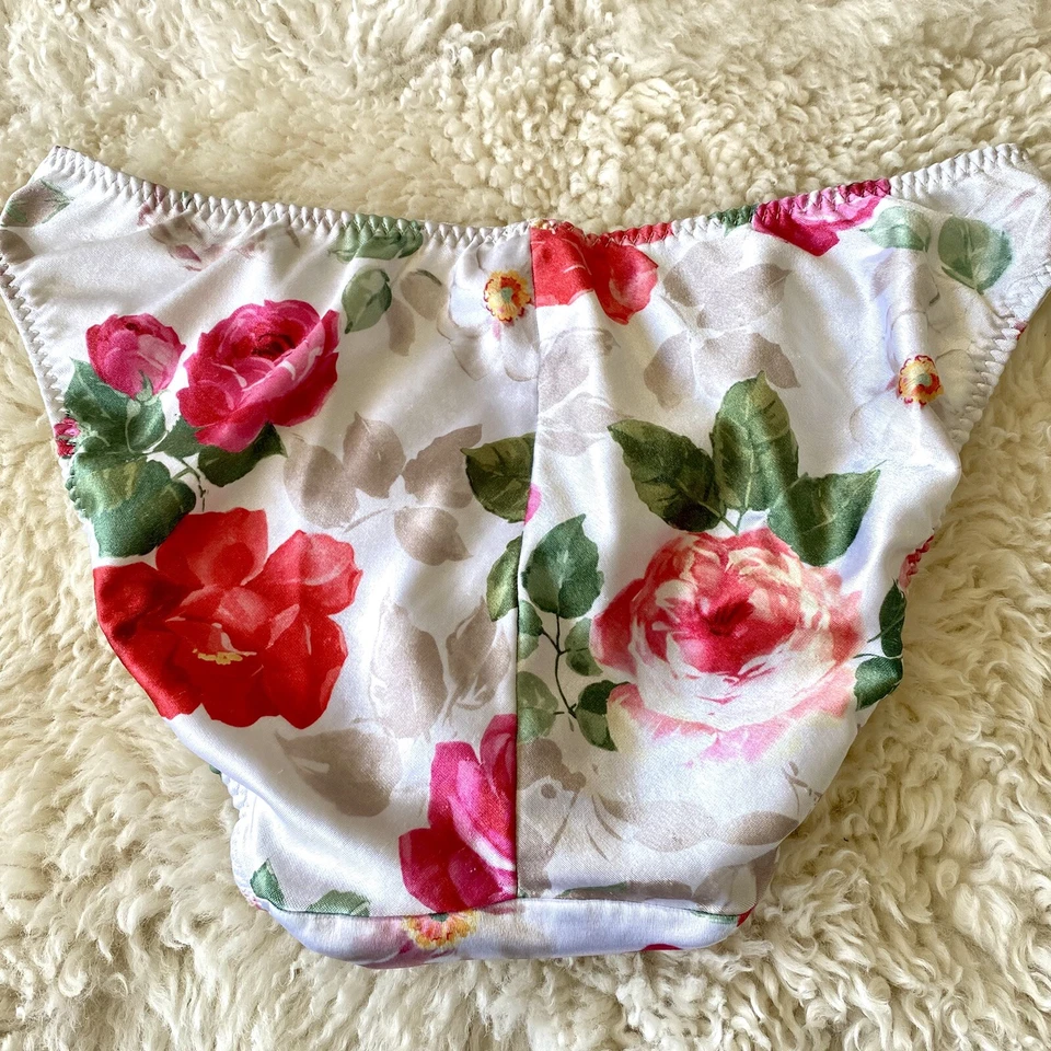 Bragas de bikini vintage florales brillantes SATÉN ELÁSTICO segunda piel L/7 EE. UU. Foto 3 de 4