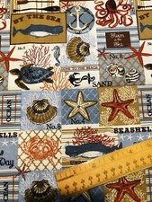 FQ Gone to The Beach House Sea Shells Turtle Starfish Cotton Fabric Fat Quarter