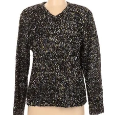 Vintage Christopher Banks Sweater Black Fuzzy Eyelash Confetti Texture Sz Medium