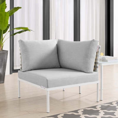 Modway Harmony Sunbrella  Basket Weave Outdoor Patio Aluminum Corner Chair