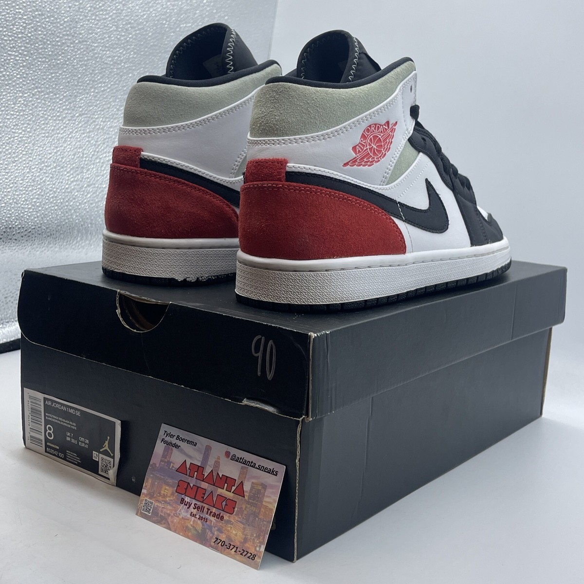 Size 8 - Air Jordan 1 SE Mid Red Black Toe White Suede