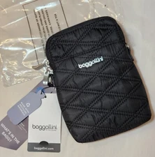 Baggallini Black Quilted RFID Take Two Bryant Crossbody Bag Silver Chain NWT