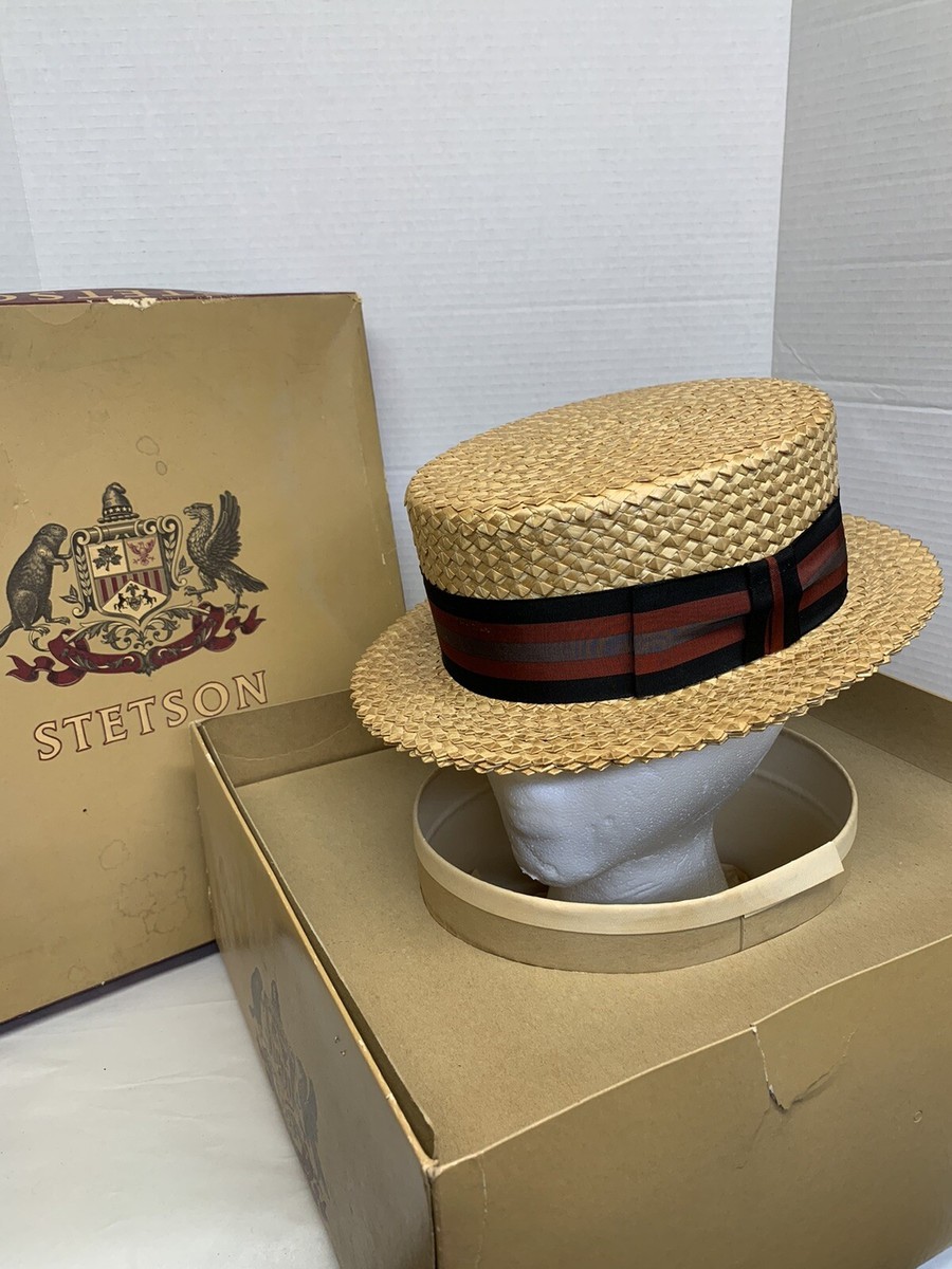1920's Stetson Select Straw Boater Stiff Hat Flat Brim With