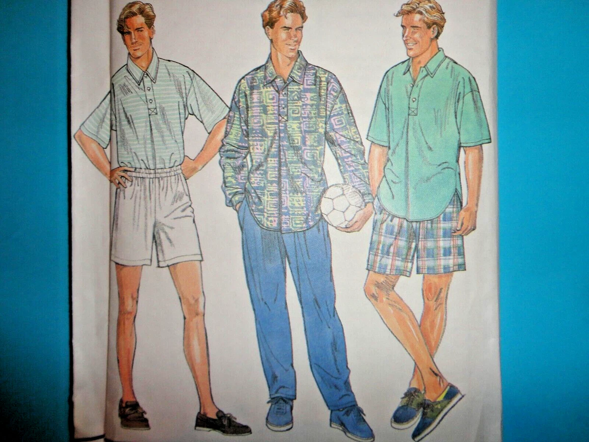Simplicity Mens Shirt w Button Placket, Pants, Shorts Sz 38-44