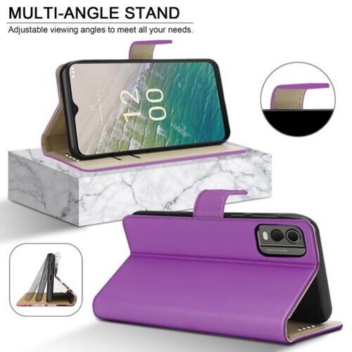 For Nokia C32 Case Slim Leather Wallet Stand Phone Cover + Screen Tempered Glass - Picture 12 of 21