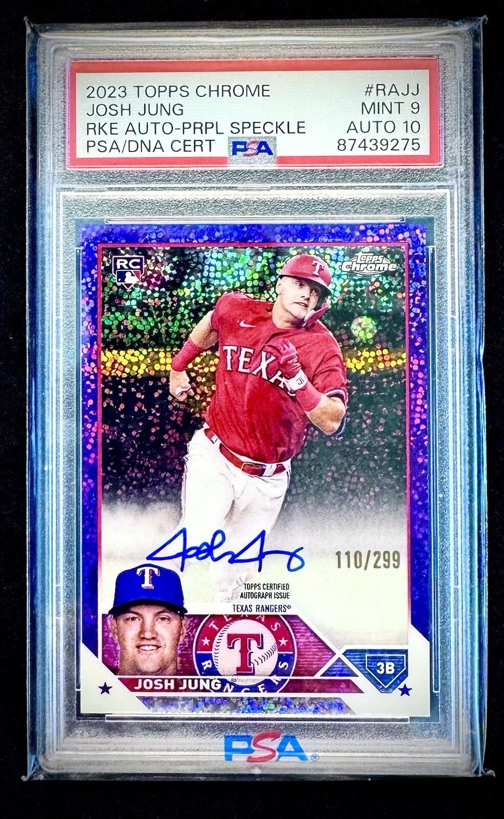Josh Jung 2023 Topps Chrome PURPLE SPECKLE AUTO #/299  PSA 9/10 Rangers Rookie
