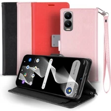 For Cricket Debut S3 Phone Case Magnetic Metal Snap Wallet Flip Card Slots Cover