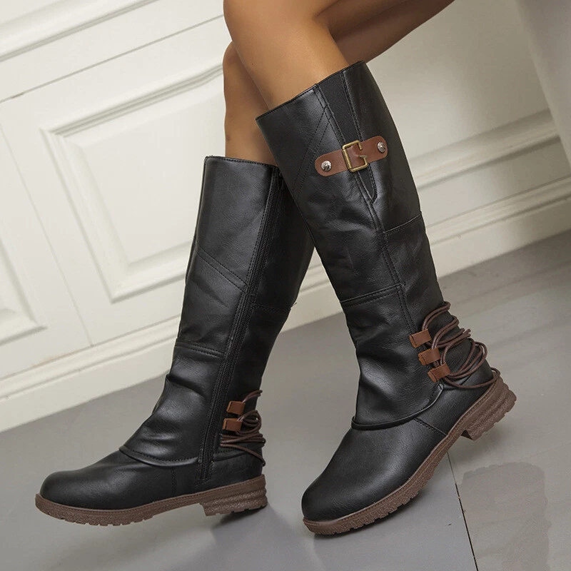 Flat calf shop high boots