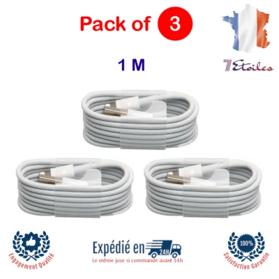 Câble Chargeur Pour iPhone Cordon USB Data Sync 1M Blanc Lot De 3 - Photo 1/3